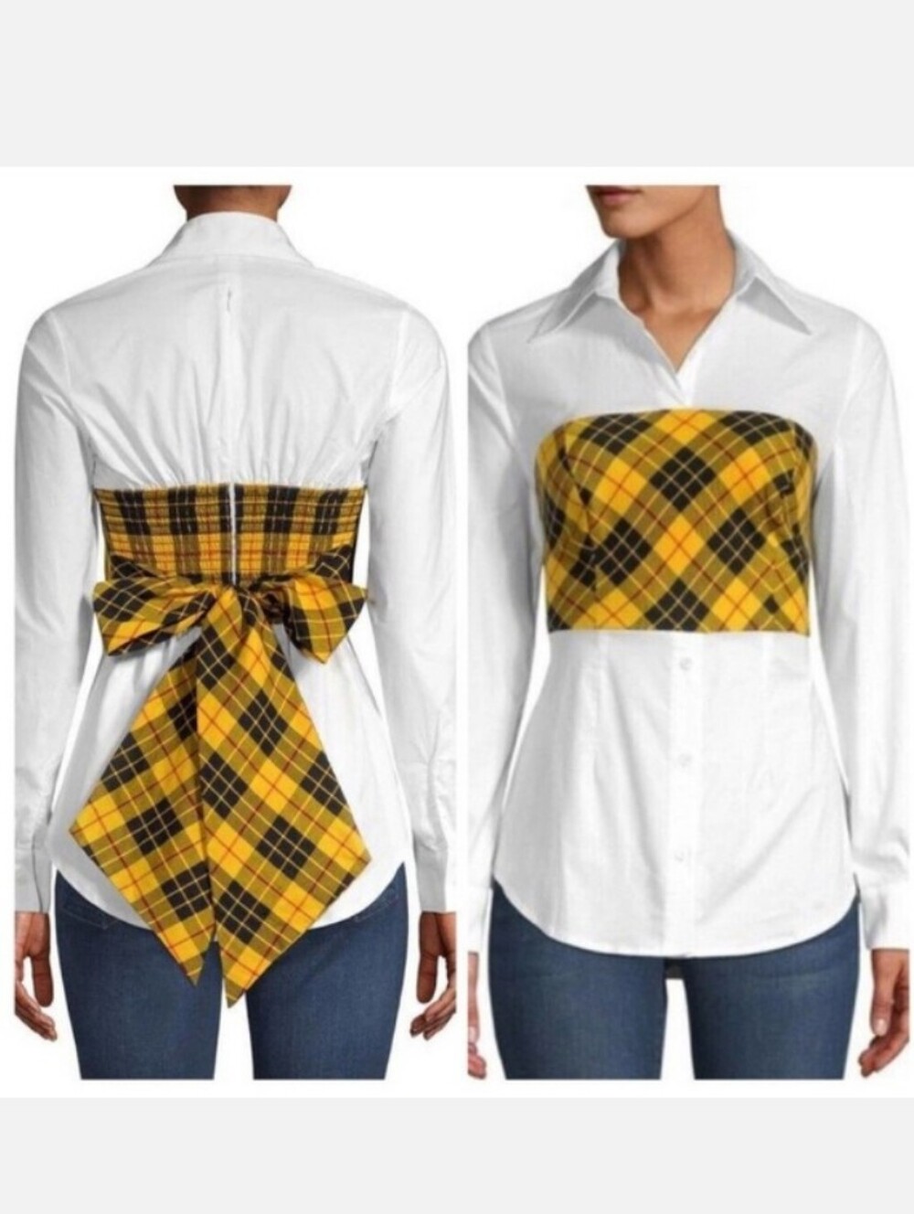 Petersyn x Revolve Monroe Tartan Plaid Overlay Long Sleeve Blouse Womens